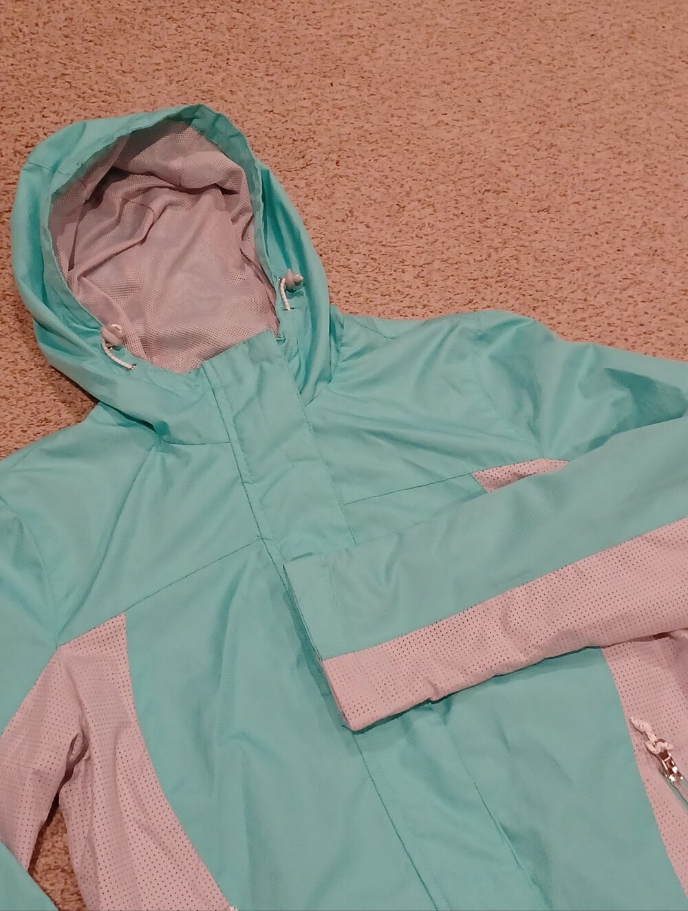 Free Country AthletX Series lightweight teal and grey hooded windbreaker Size S